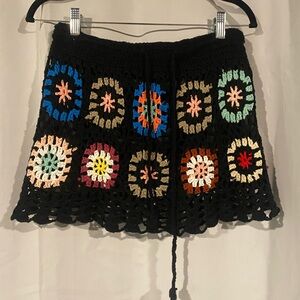 India Boutique Black Crochet Mini Skirt with Multicolor Accents